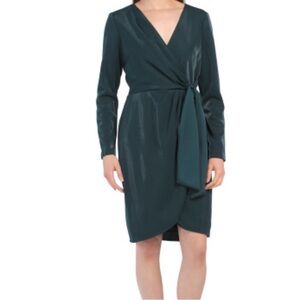 NWT Julia Jordan green faux wrap long sleeve midi cocktail dress size 10